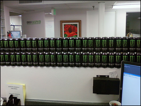 Wall of Monster energy drinks